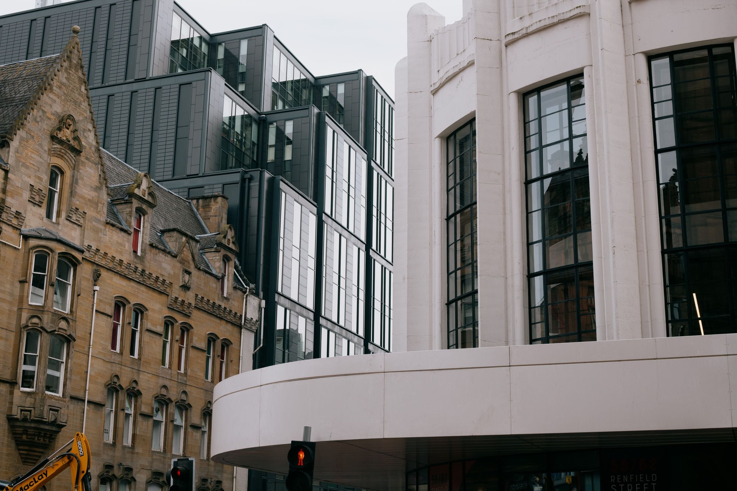 Victorian and modern buildings side by side in Glasgow
