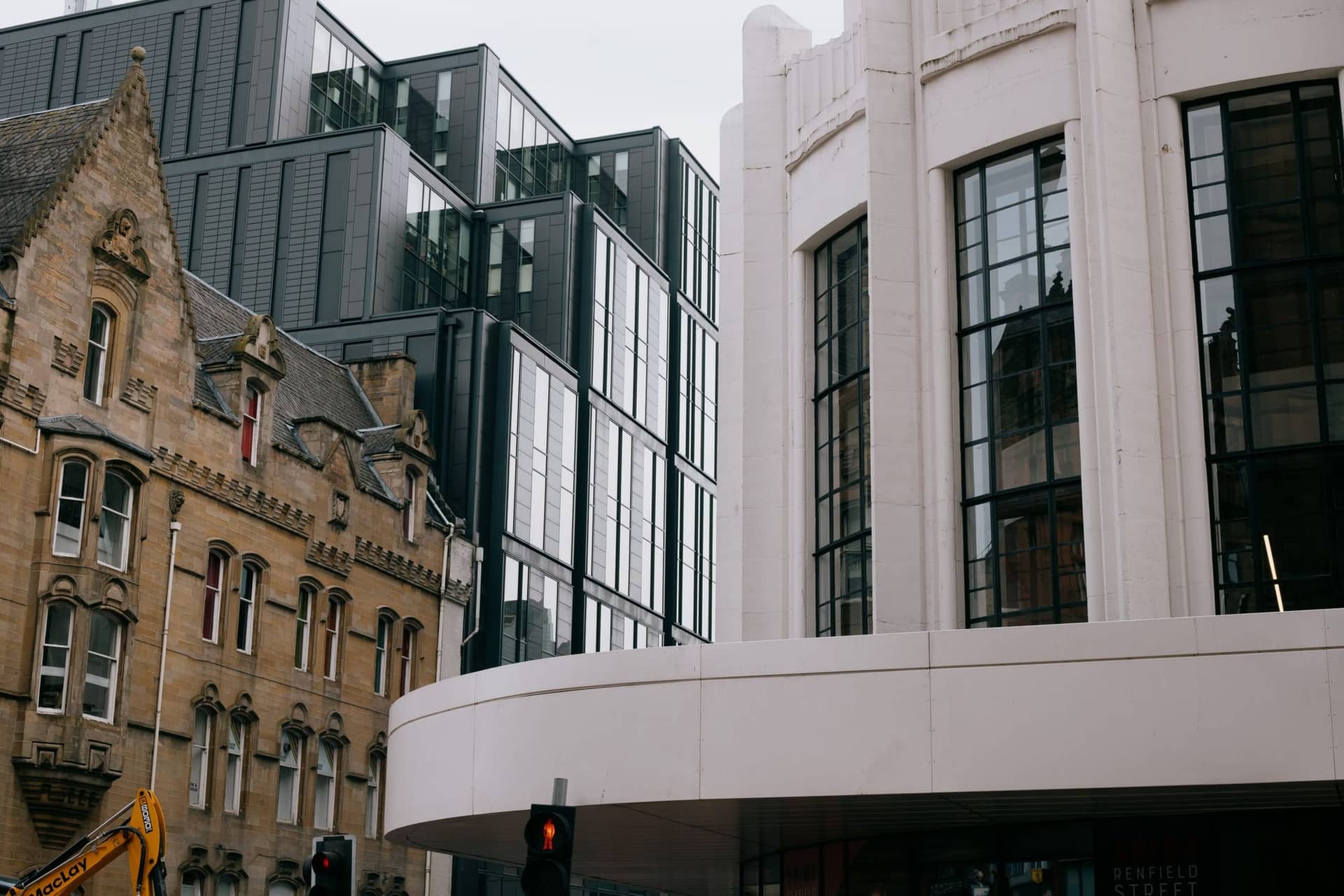 Victorian and modern buildings side by side in Glasgow