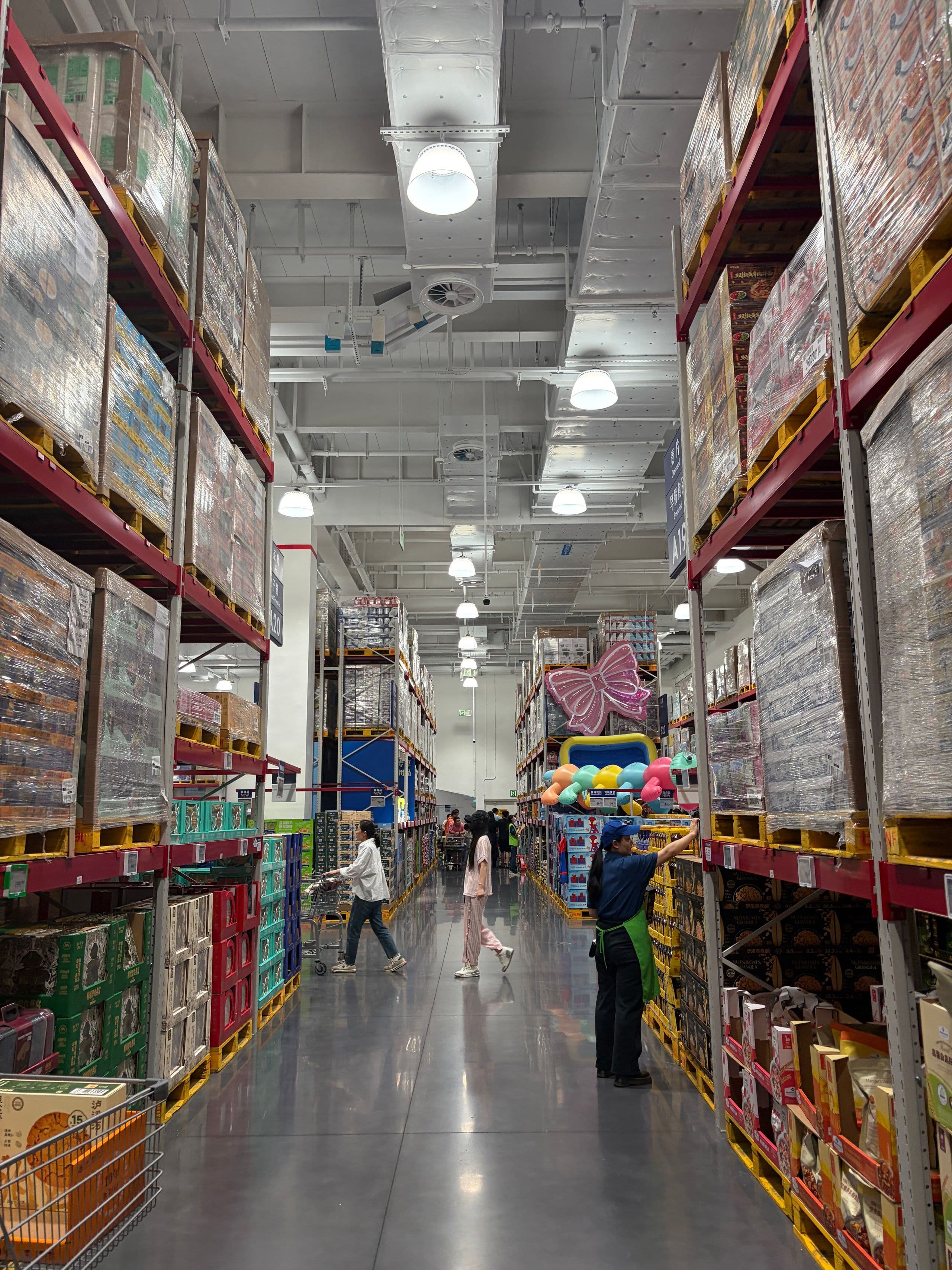 Stocked aisles in a grocery warehouse