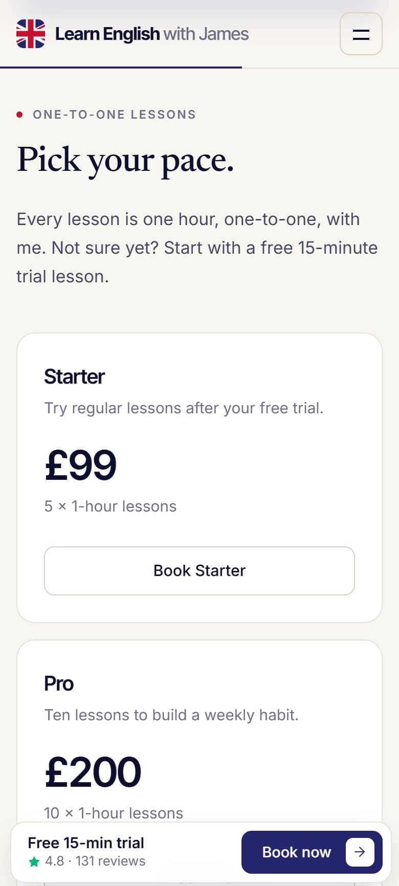 Mobile lesson packages