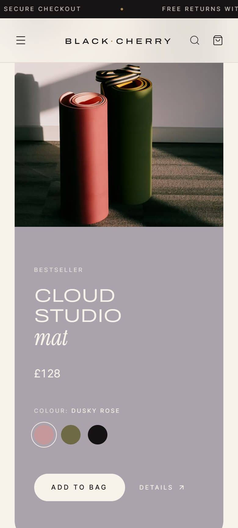 Mobile featured product with colours and add to bag