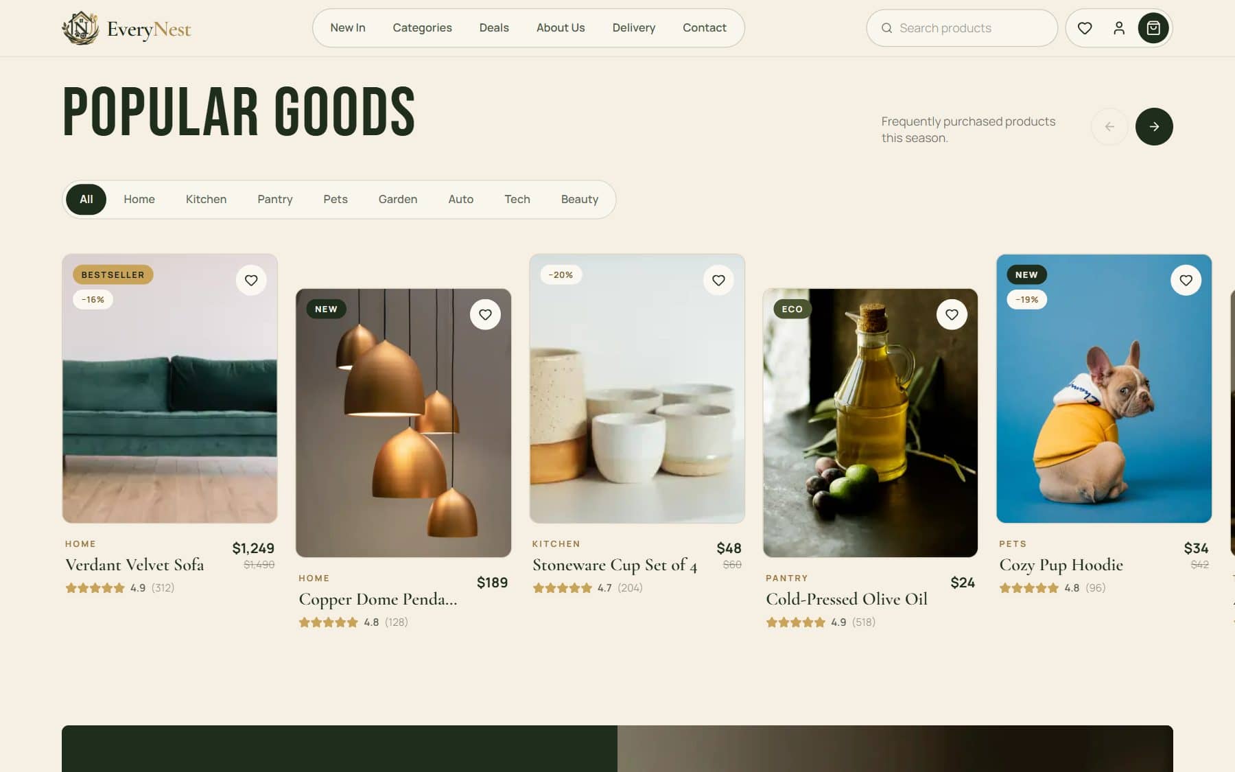 Popular products in a carousel, filtered by department