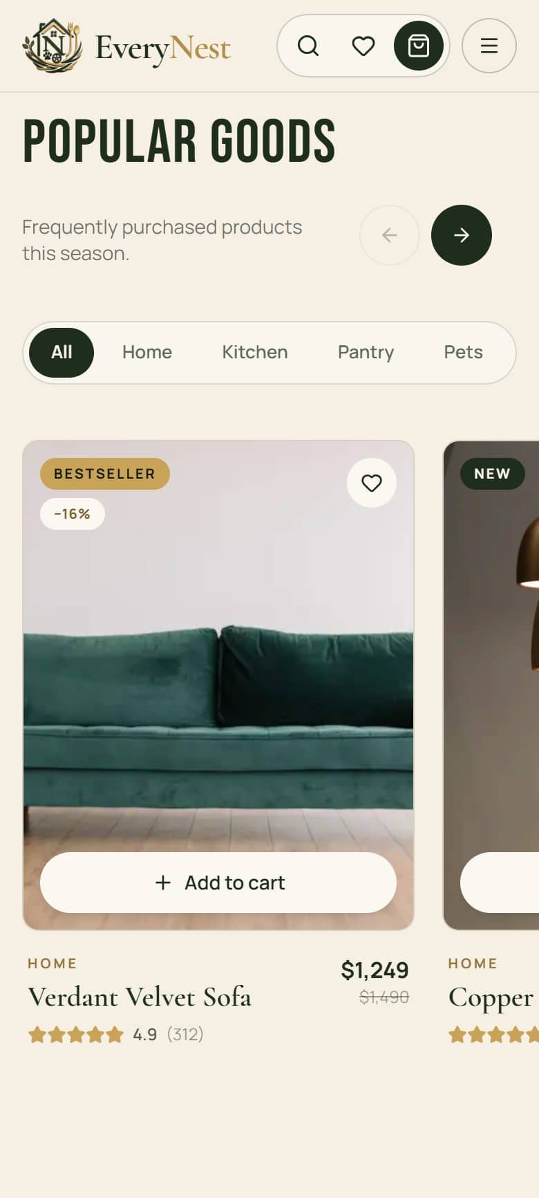 Mobile product carousel with add-to-cart buttons