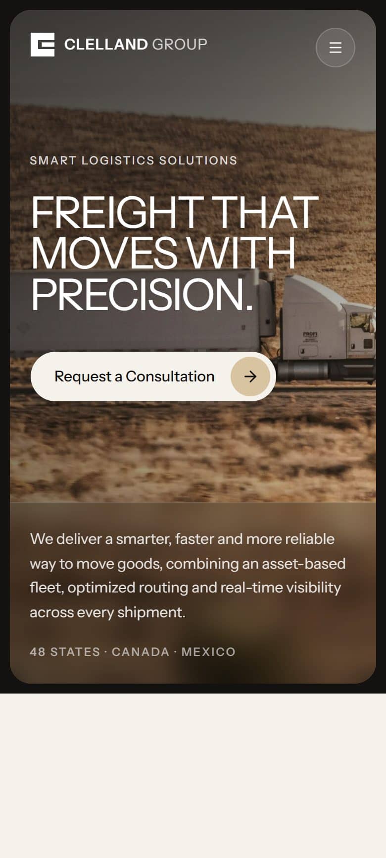 Mobile home page with the headline and a request-a-consultation button