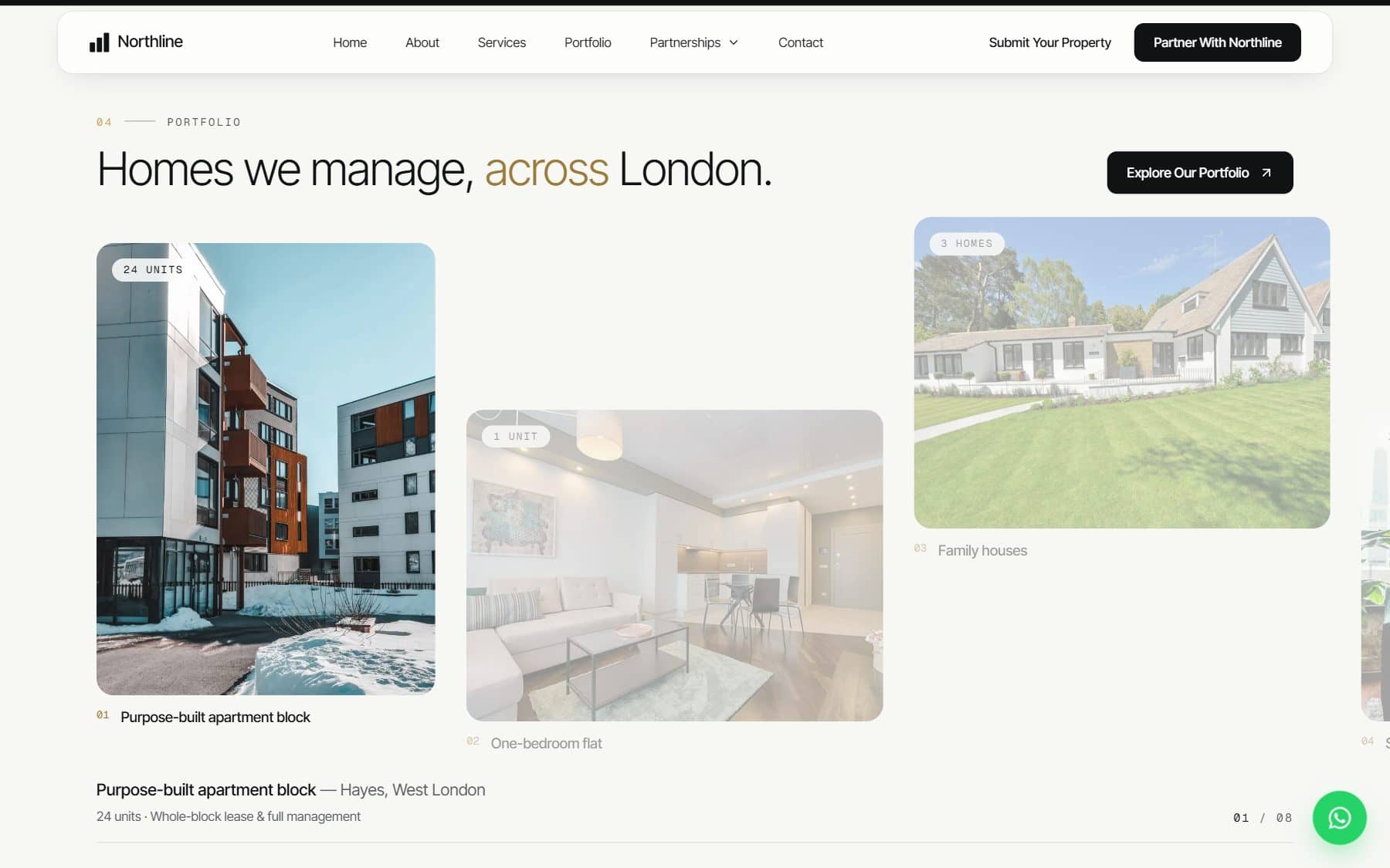 Portfolio: a carousel of homes managed across London, from apartment blocks to family houses