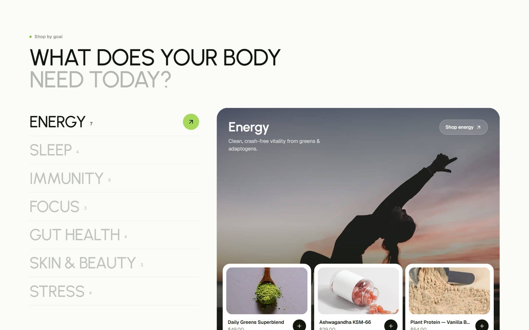 Shop by goal: energy, sleep, immunity and more, with matching products